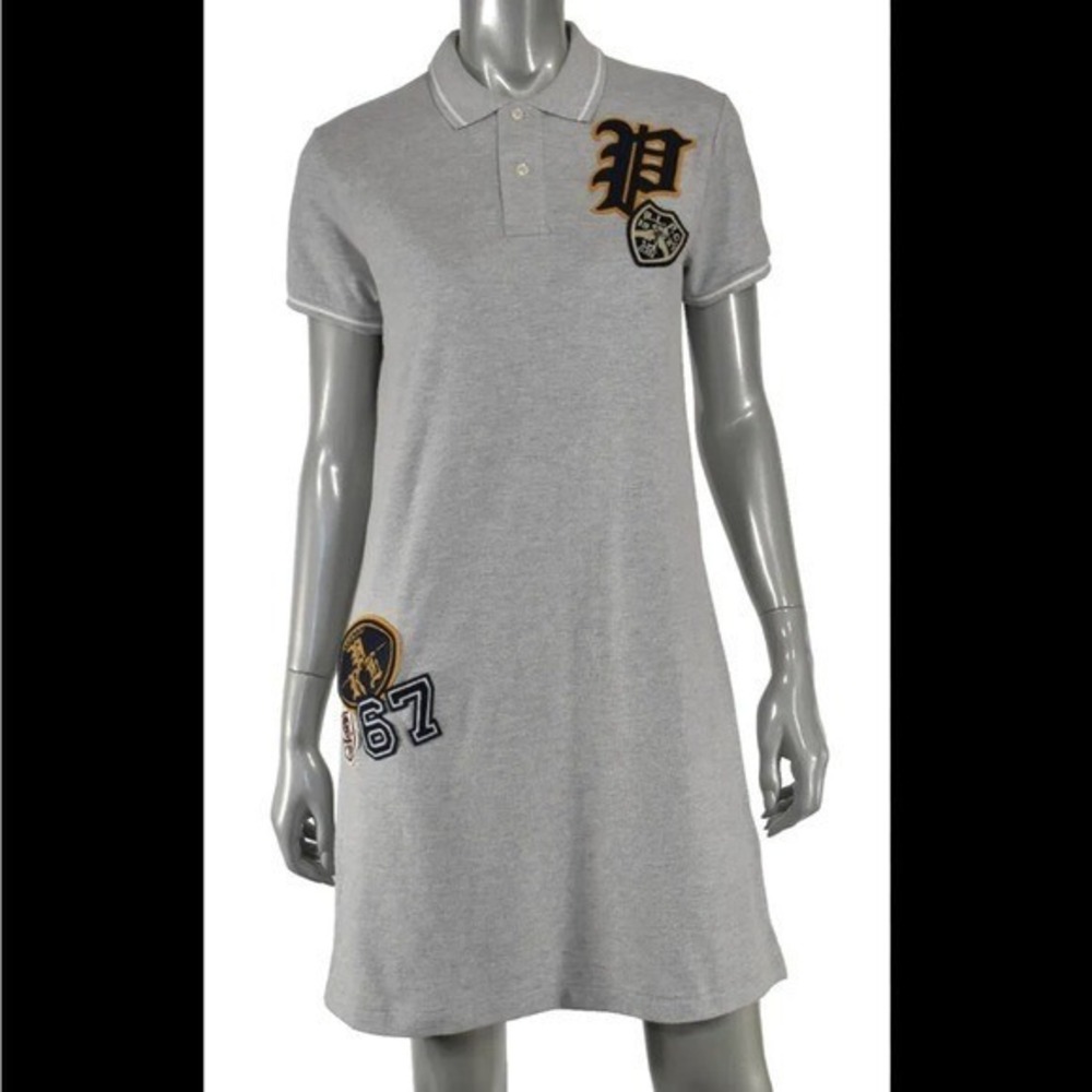 Women's Polo Ralph Lauren Grey Heather Patchwork Varisty Shirt Dress Medium